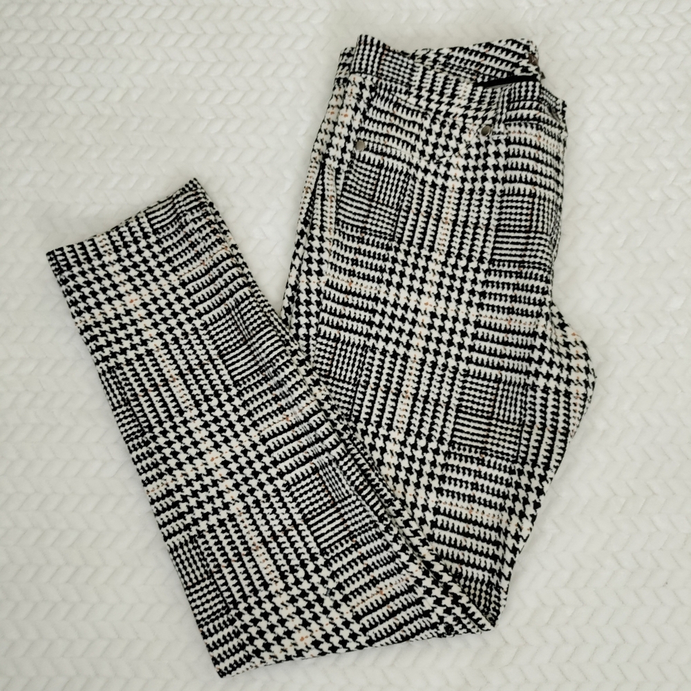 J.Mclaughlin Houndstooth Black Brown Size 10 Knit Stretch Women's Legging Pants - Picture 2 of 13